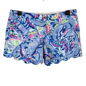 Lilly Pulitzer Buttercup Stretch Shorts Sea To Shining Sea Scalloped Blue Pink 8